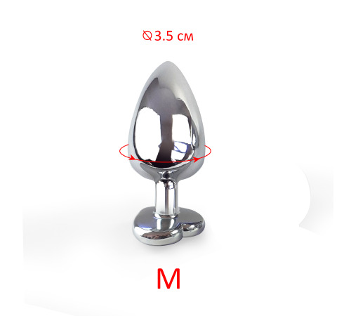 Металева анальна пробка Серце М з Бузковим кристалом, довжина 8см, діаметр 3,4см