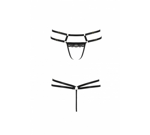 Трусики-стринги из стреп с кружевом Lorry Thong black XXL/XXXL — Passion Exclusive