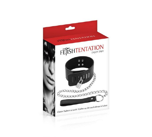Ошейник с замком и с поводком Fetish Tentation Padlock and Leash