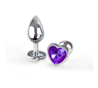 Металлическая анальная пробка Сердце S с Фиолетовым кристаллом , длина 7см, диаметр 2,8см