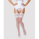 Чулки под пояс с широким кружевом Obsessive 810-STO-2 stockings S/M, белые