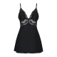 Сатиновый пеньюар с кружевом Obsessive 810-BAB-1 babydoll & thong L/XL, черный, пеньюар, танга