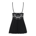 Сатиновый пеньюар с кружевом Obsessive 810-BAB-1 babydoll & thong L/XL, черный, пеньюар, танга