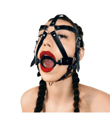 Кляп-маска с силиконовым кольцом Art of Sex - Tamer, Натуральная кожа, цвет Черный