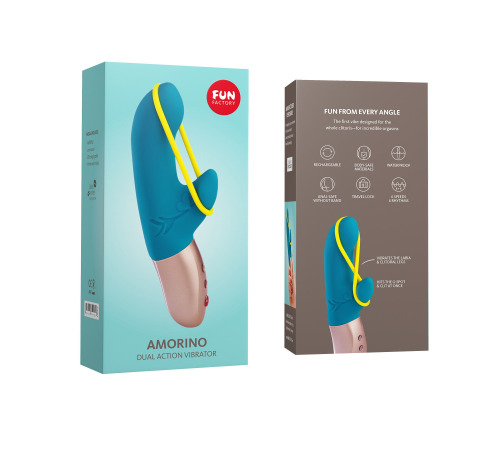 Мини вибратор-кролик со стимулирующей лентой Fun Factory AMORINO petrol/neon yellow, лента съемная