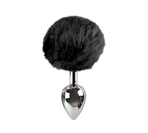 Металлическая анальная пробка L с черным хвостиком