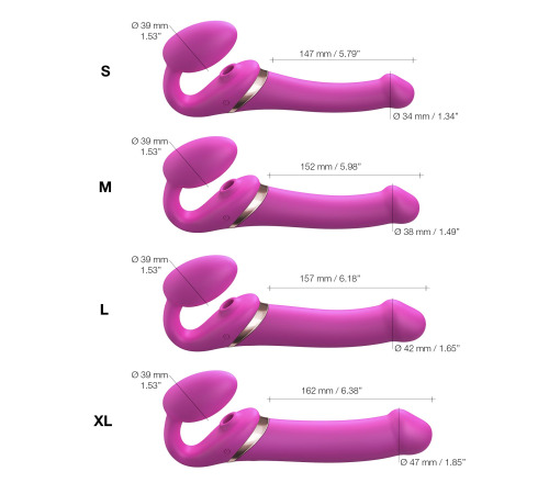 Безремневой вибрострапон с вакуумной стимуляцией Strap-On-Me MULTI ORGASM Fuchsia M, регулируемый