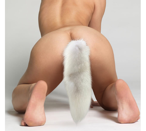 Металева анальна пробка з Білим шикарним хвостом з натурального хутра, розмір S