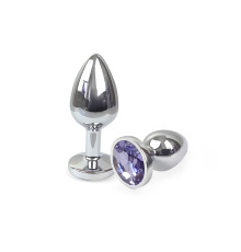 Металева анальна пробка S зі Світло фіолетовим кристалом, довжина 7см, діаметр 2,8см