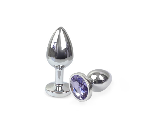Металева анальна пробка S зі Світло фіолетовим кристалом, довжина 7см, діаметр 2,8см