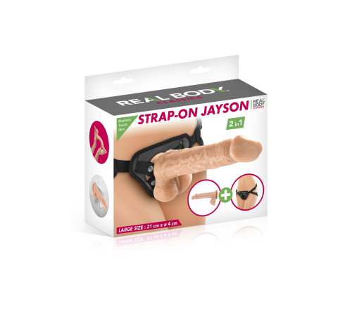 Женский страпон-трусики 2в1 Real Body — Jayson: длина 21 см, диам. 4 см, трусики и фаллоимитатор на