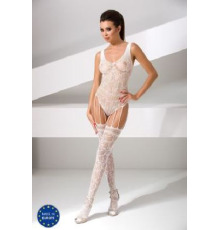 Бодистокинг Passion BS051 white, комбинезон, имитация чулок и боди