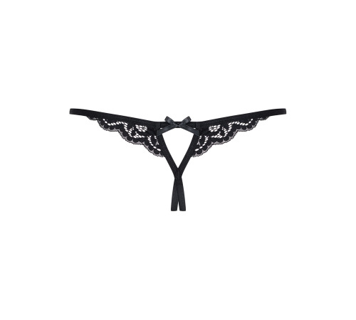 Кружевные танга с двумя отверстиями Obsessive 831-THC-1 crotchless thong L/XL, черные, бантики