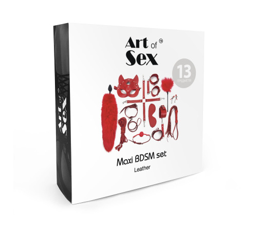 Набір Art of Sex - Maxi BDSM Set Leather, 13 предметів, натуральна шкіра, Чорний