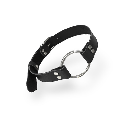 Кляп Металеве кільце із натуральної шкіри Art of Sex - Gag Ring Metal, колір Чорний