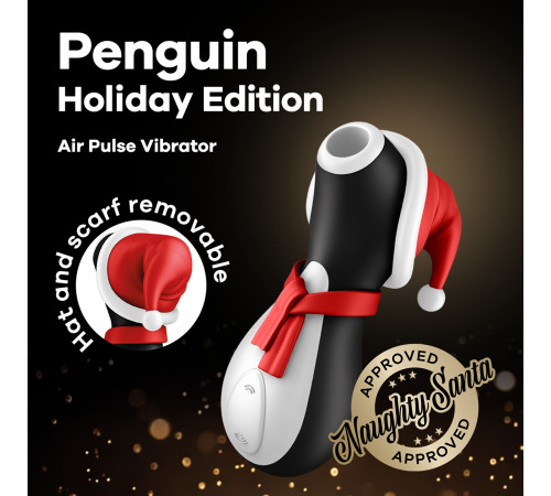 Вакуумный клиторальный стимулятор Satisfyer Penguin Holiday Edition, в шапочке и шарфе