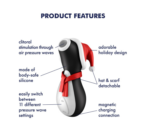 Вакуумный клиторальный стимулятор Satisfyer Penguin Holiday Edition, в шапочке и шарфе