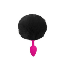 Силиконовая анальная пробка S Розовая с Черным хвостиком