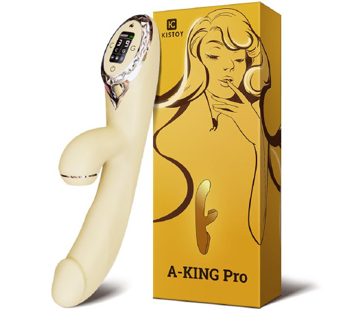 Вакуумний вібратор-кролик з підігрівом KISTOY A-King Pro Yellow, з LED-екраном