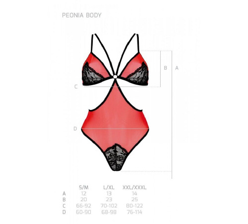 Полупрозрачное боди с кружевом Passion PEONIA BODY L/XL red
