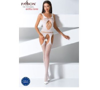 Бодістокінг Passion BS057 white, комбінезон, імітація панчох і пояса