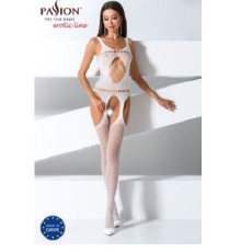 Бодистокинг Passion BS057 white, комбинезон, имитация чулок и пояса