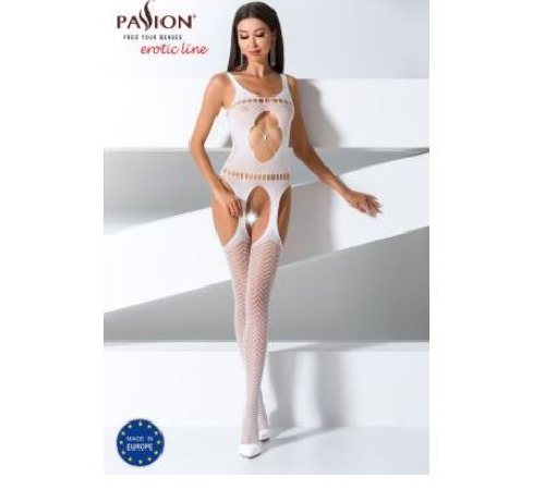 Бодістокінг Passion BS057 white, комбінезон, імітація панчох і пояса