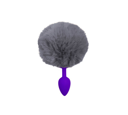 Силіконова анальна пробка S Бузкова з Сірим хвостиком