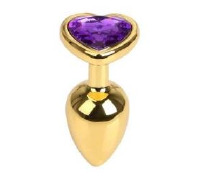 Анальная пробка Gold Metal Heart Dark Violet, S