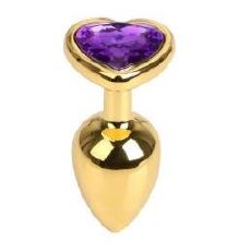 Анальна пробка Gold Metal Heart Dark Violet, S