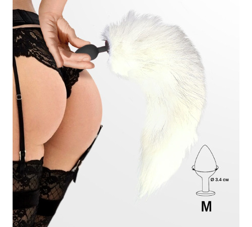 Силіконова анальна пробка з хвостом із натурального хутра Art of Sex size M White fox