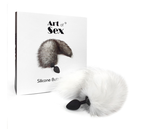 Силіконова анальна пробка з хвостом із натурального хутра Art of Sex size M White fox
