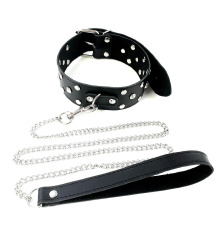 Ошейник с поводком из натуральной кожи Art of Sex - Jenna Collor с заклепками и стразами, черный
