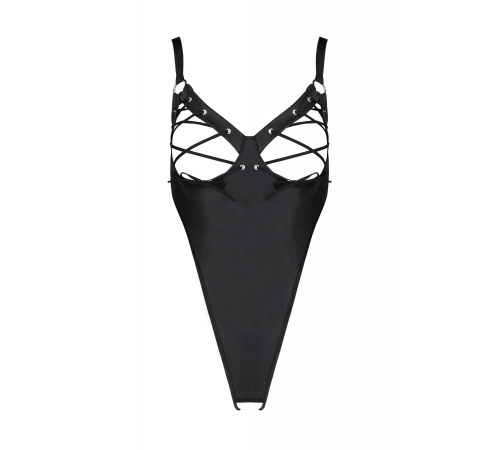 Боді з екошкіри Passion Celine Body 4XL/5XL black, з доступом, відкритий