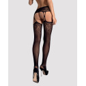 Чулки-стокинги с растительным рисунком Obsessive Garter stockings S206 black S/M/L черные, имитация