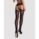 Панчохи-стокінги із рослинним малюнком Obsessive Garter stockings S206 black S/M/L чорні, імітація