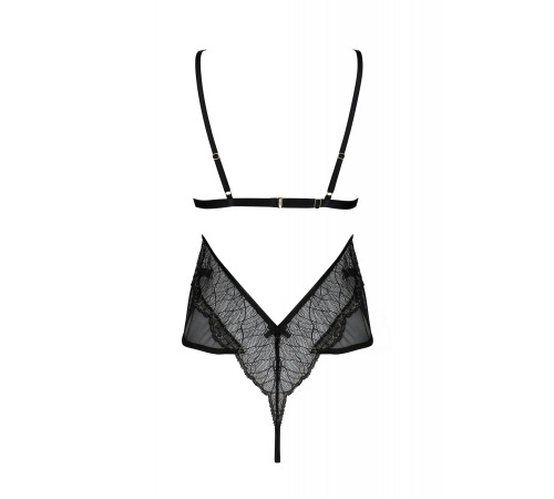 Боди Passion Amberly Body 6XL/7XL black, ассиметричный крой, кружевной лиф, золотая нить