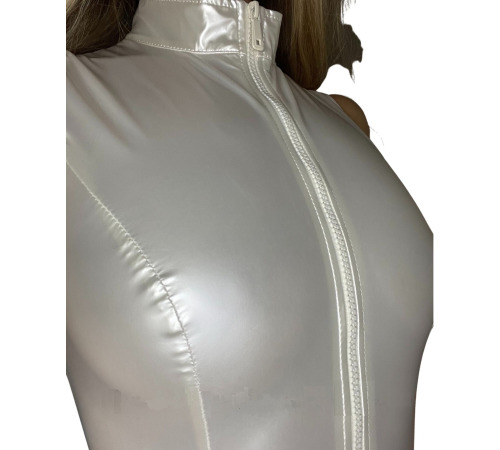 Лакированный комбидресс белый “Дерзкая Стелла” L, молния на все тело