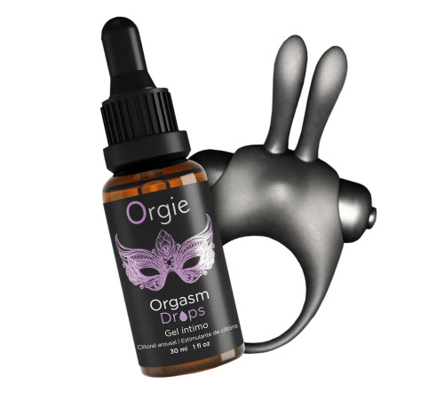 Набір Orgie Orgasmic Bunny: збуджувальні краплі та ерекційне віброкільце