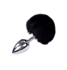 Металлическая анальная пробка Кроличий хвостик Alive Fluffy Plug L Black, диаметр 3,9 см