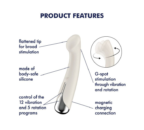 Вибратор с ротацией Satisfyer Spinning G-Spot 1 Beige, плоская площадка для стимуляции точки G
