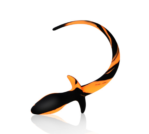 Силіконова анальна пробка з хвостиком, Чорно/Оранжевий