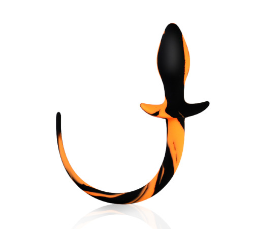 Силіконова анальна пробка з хвостиком, Чорно/Оранжевий
