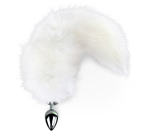 Металева анальна пробка з Білим шикарним хвостом з натурального хутра, розмір S