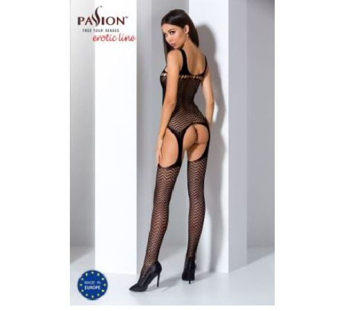 Бодістокінг Passion BS057 black, комбінезон, імітація панчох і пояса