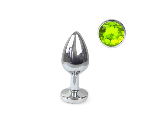 Металева анальна пробка L з оливковим кристалом, довжина 9см, діаметр 4см