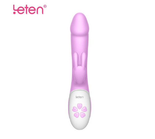 Вібратор-кролик з масажними стволом і підігрівом Leten Alina Purple, два мотори