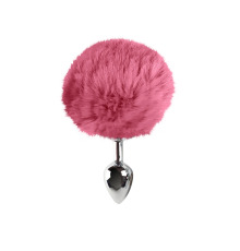 Металева анальна пробка S з яскраво рожевим хвостиком
