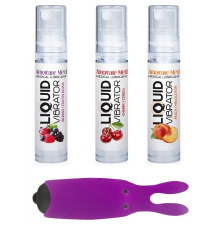 Набор из 3-х вкусов стимулирующего лубриканта Amoreane Med (3х10мл) и вибропули Adrien Lastic Purple
