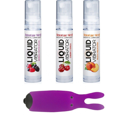 Набор из 3-х вкусов стимулирующего лубриканта Amoreane Med (3х10мл) и вибропули Adrien Lastic Purple